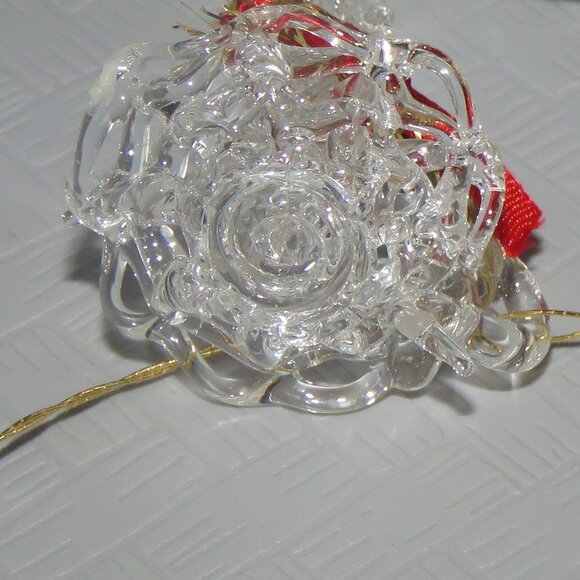 Vtg Clear Spun Glass Crystal Chamberstick w/Candle & Flame Hanging XMAS Ornament - Picture 2 of 13